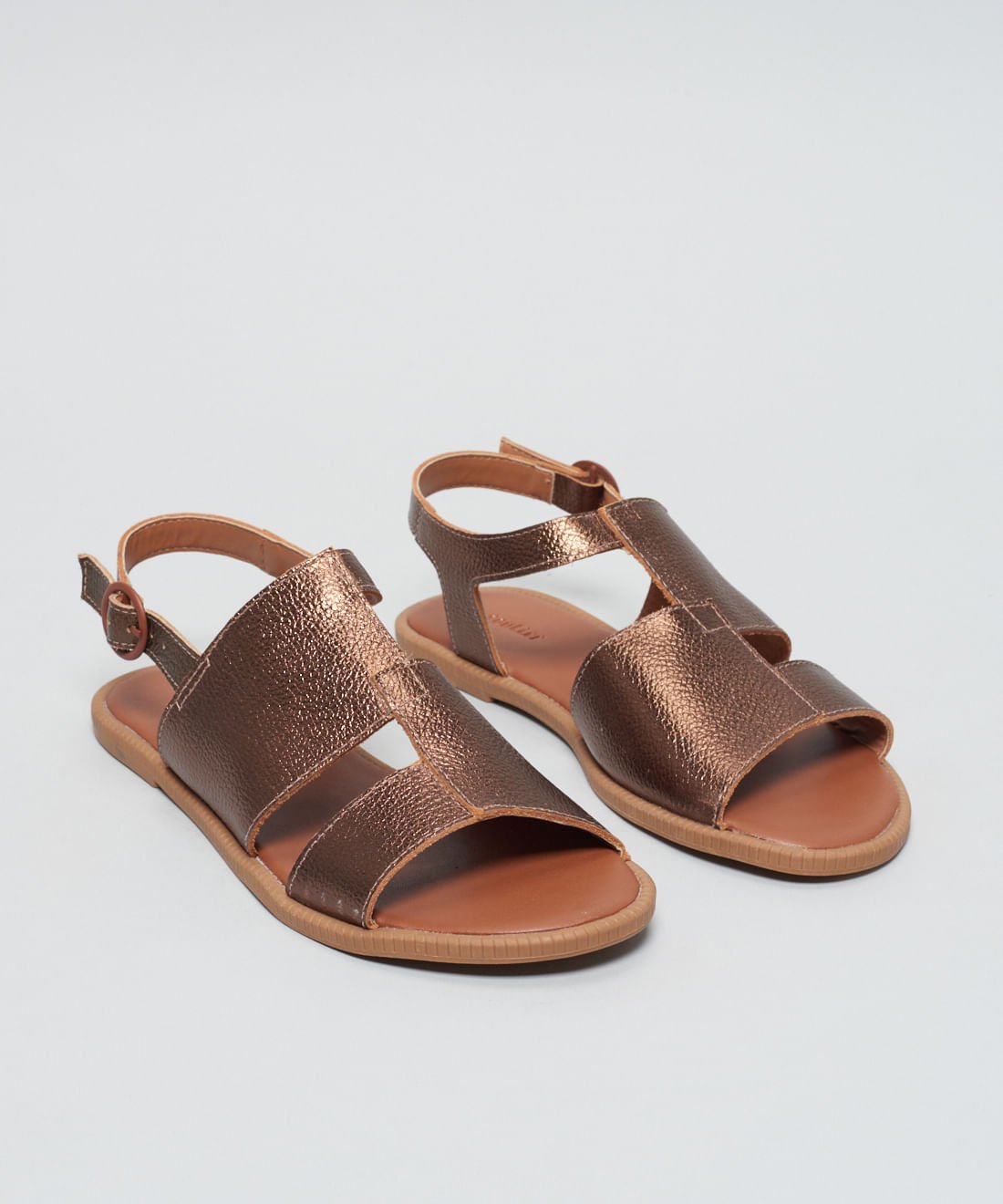 Rasteira Couro Sobreposicao - Bronze Marrom 3