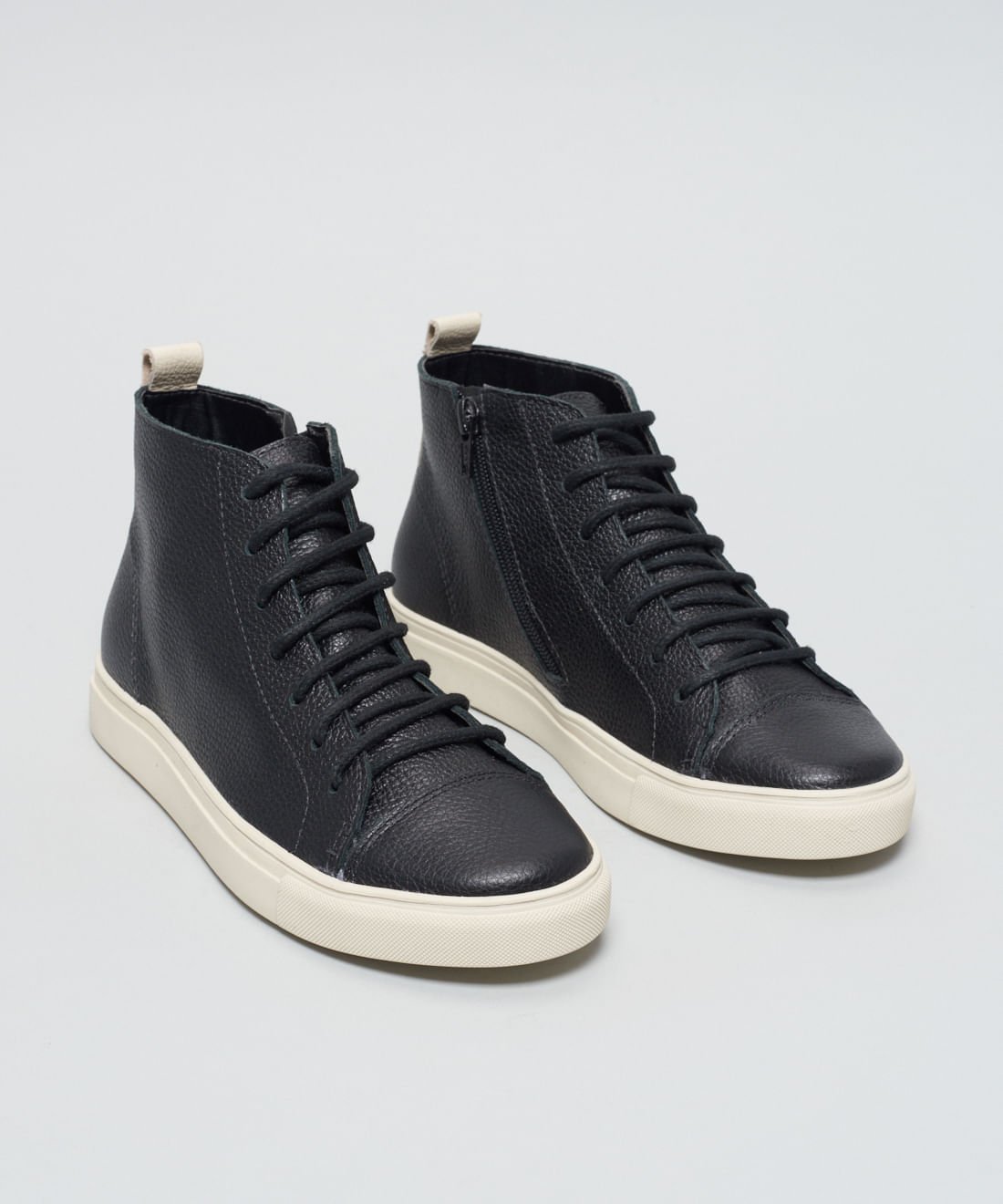 Tênis Couro Médio Zíper - Preto Preto 3