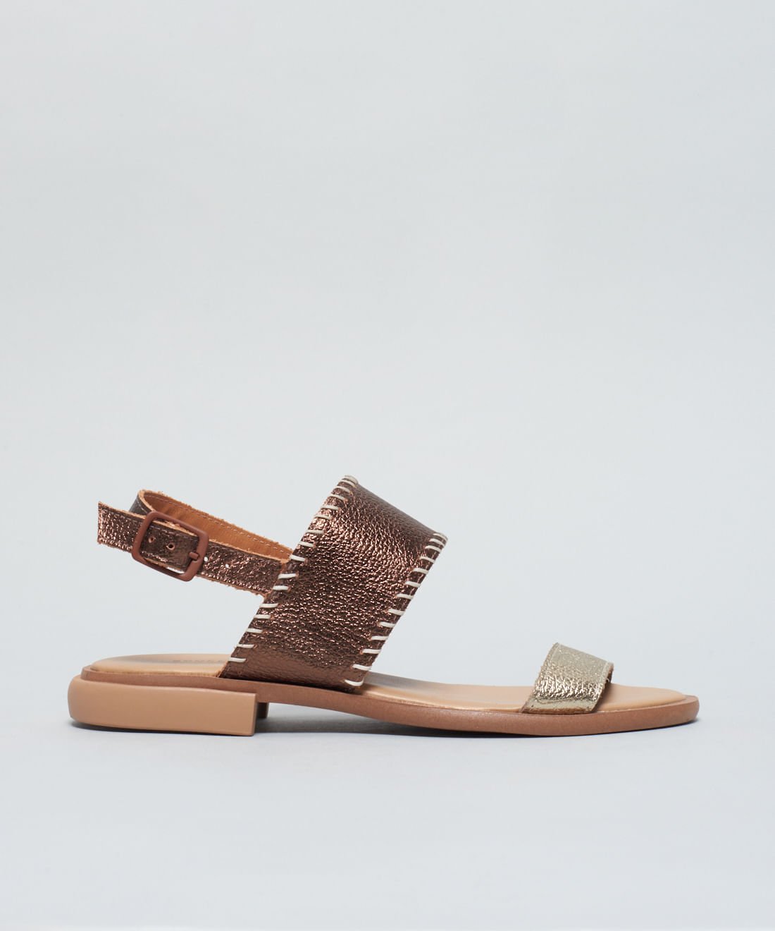 Rasteira Couro Pesponto - Prata Velho