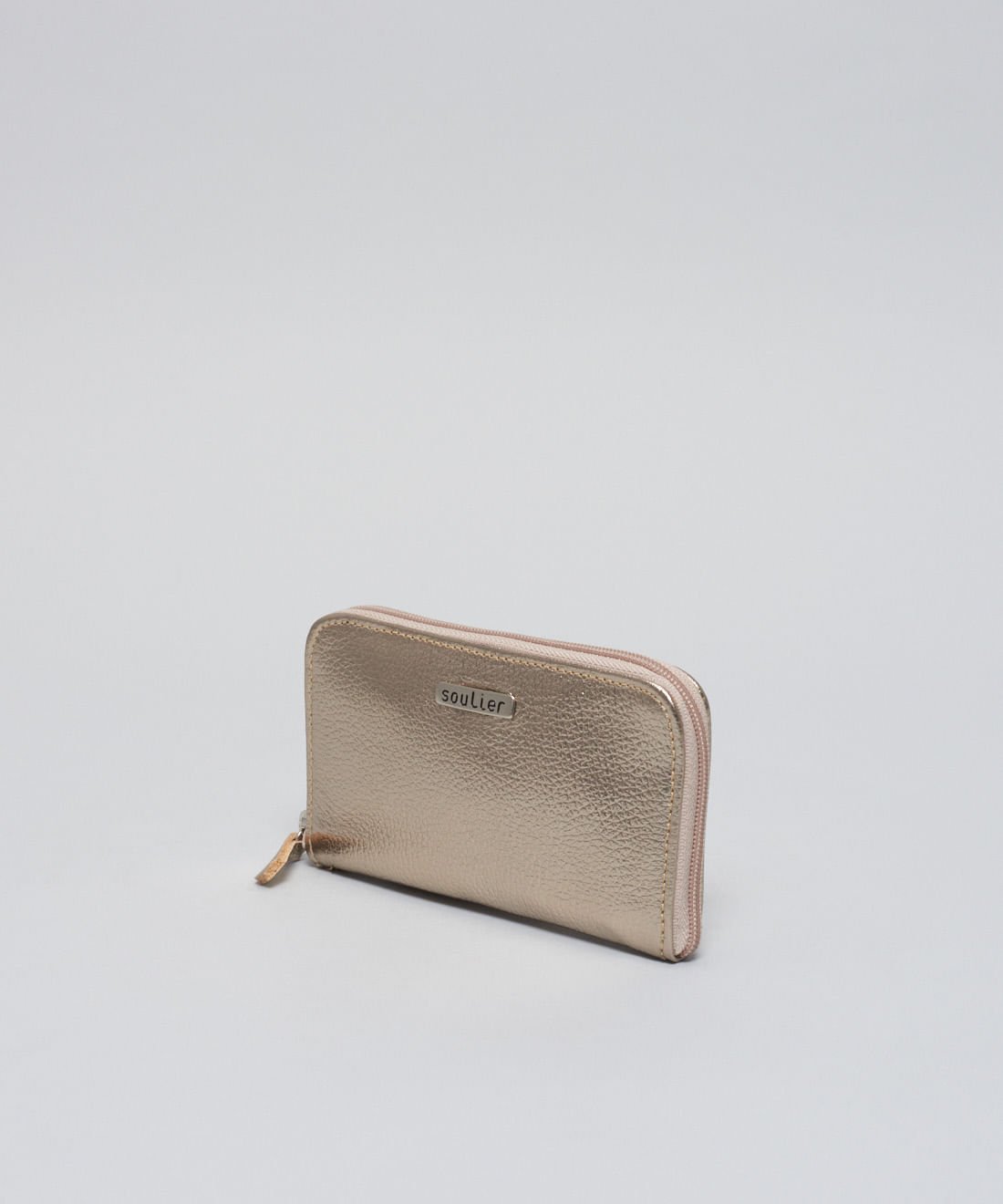 Carteira m Couro Ziper - Prata Velho Prata Velho 2