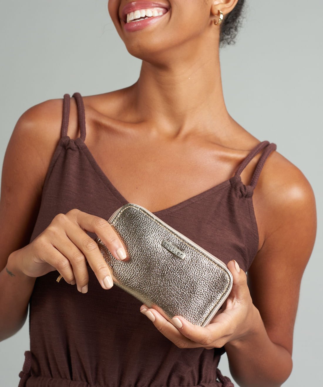 Carteira m Couro Ziper - Prata Velho Prata Velho 4