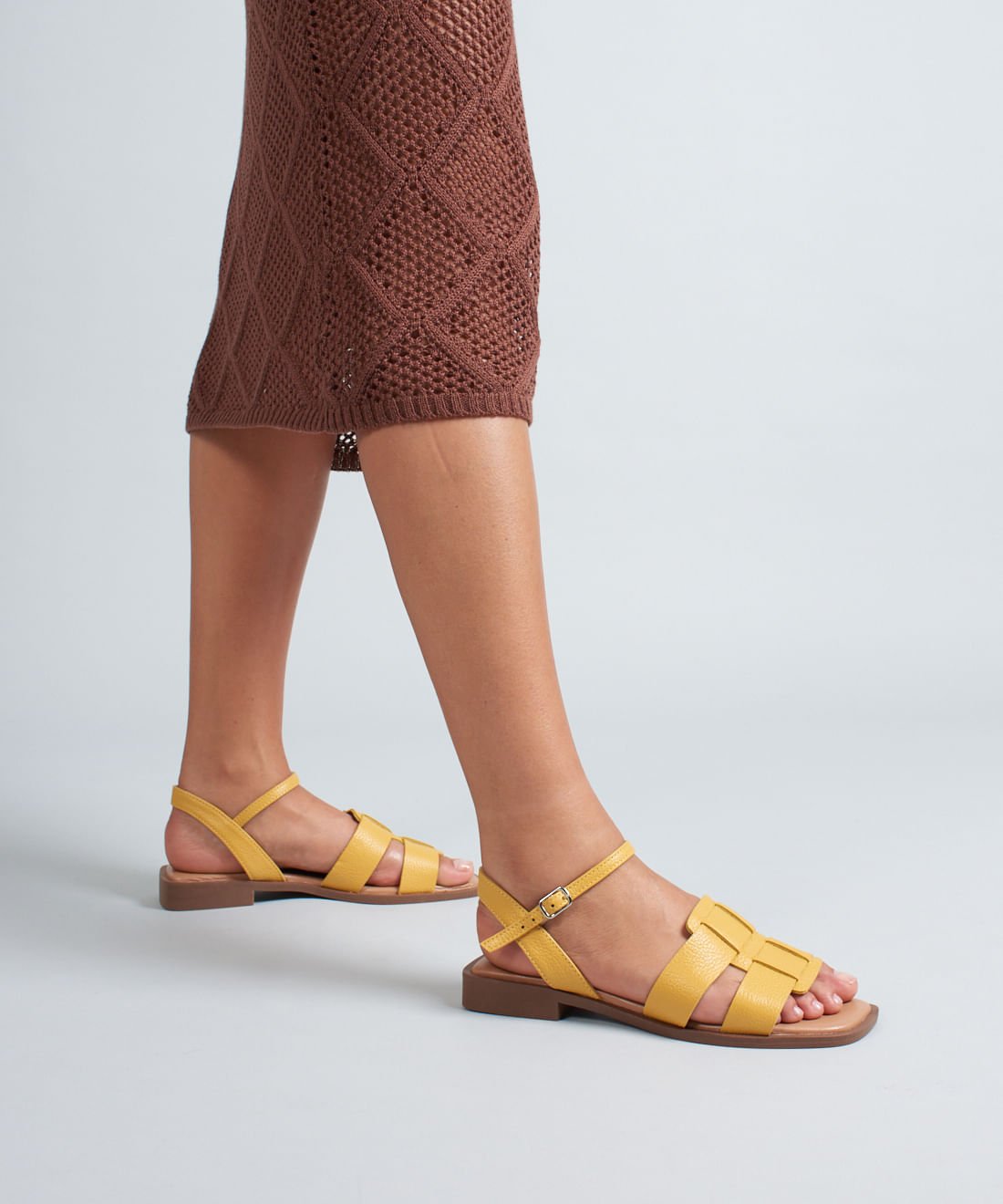 Rasteira Couro Pescador Duo - Mostarda Amarelo 5