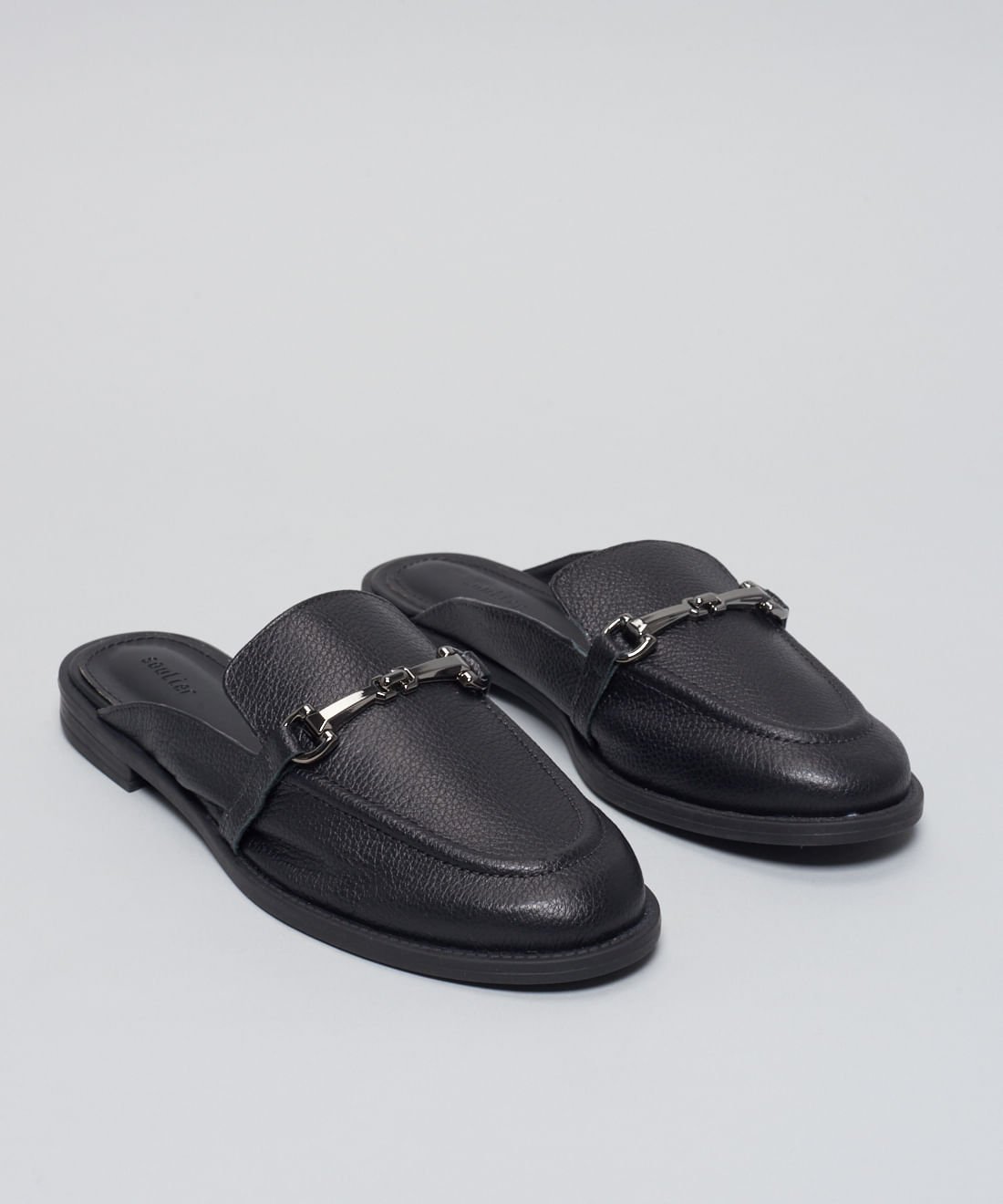 Mocassim Mule Couro - Preto Preto 2