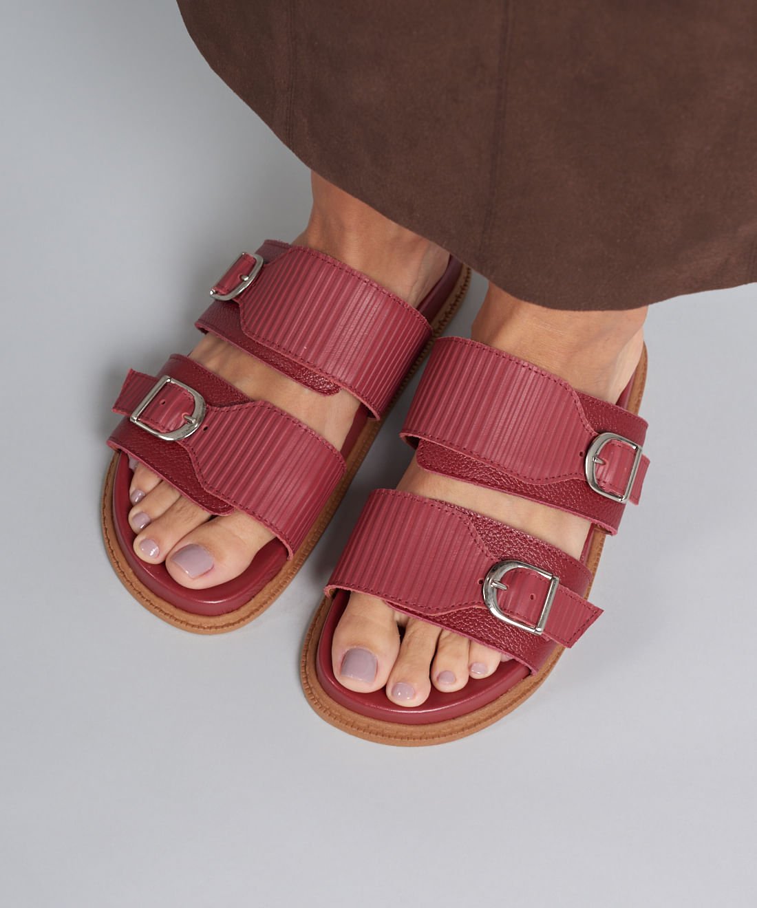 Rasteira Anatomica Couro Cotele - Merlot Merlot 5