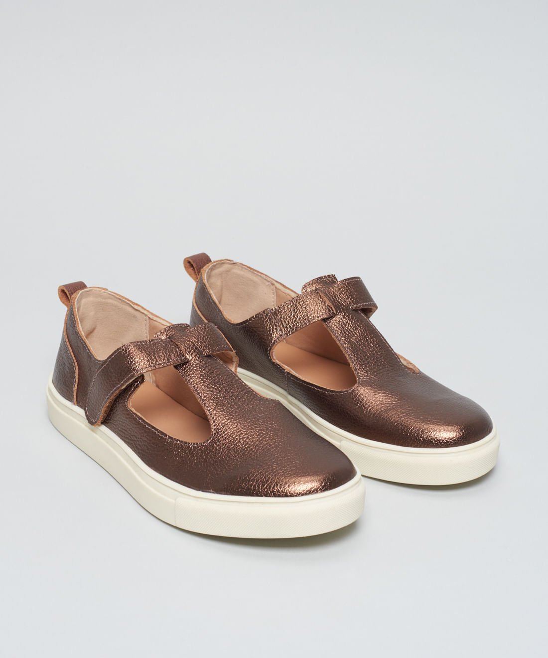 Tenis Couro Vazado Velcro - Bronze Bronze 2