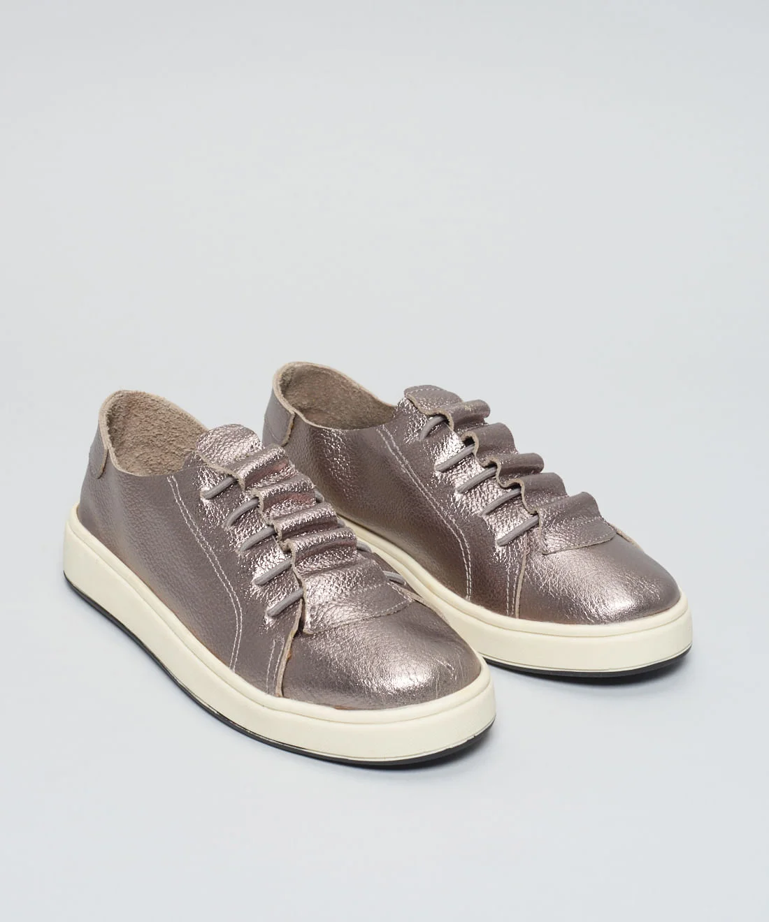 Tenis Couro Casual Elastico - Onix Prata 2