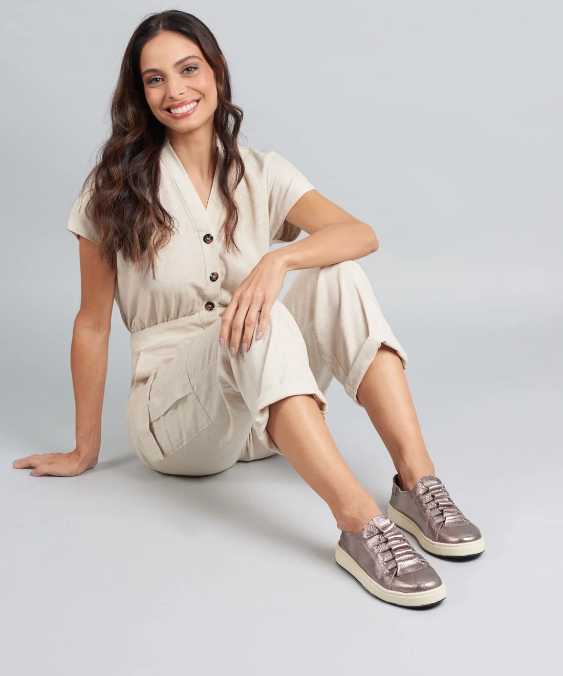 Tenis Couro Casual Elastico - Onix Prata 5