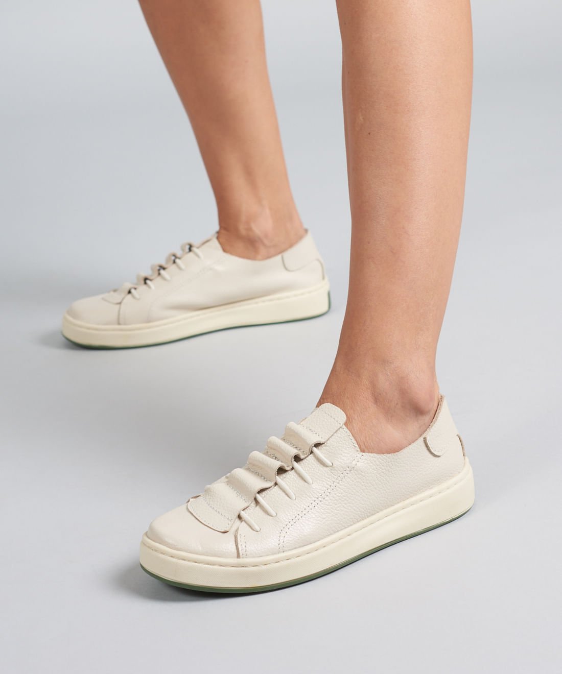 Tenis Couro Casual Elastico - Offwhite Off White 5