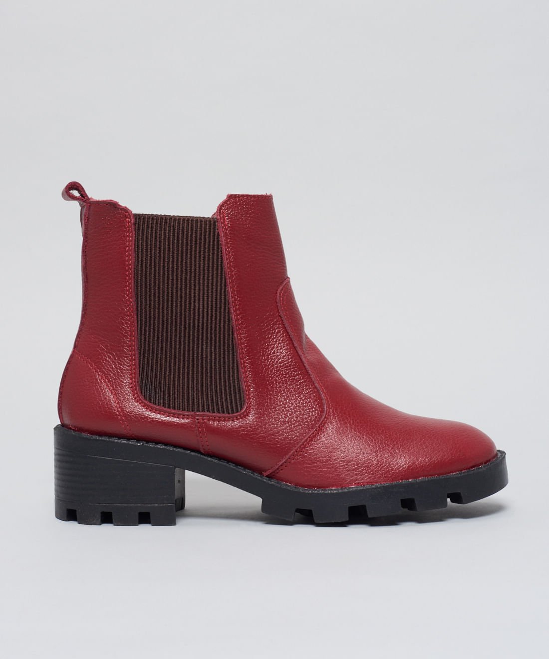 Bota Couro Salto Tratorado - Merlot