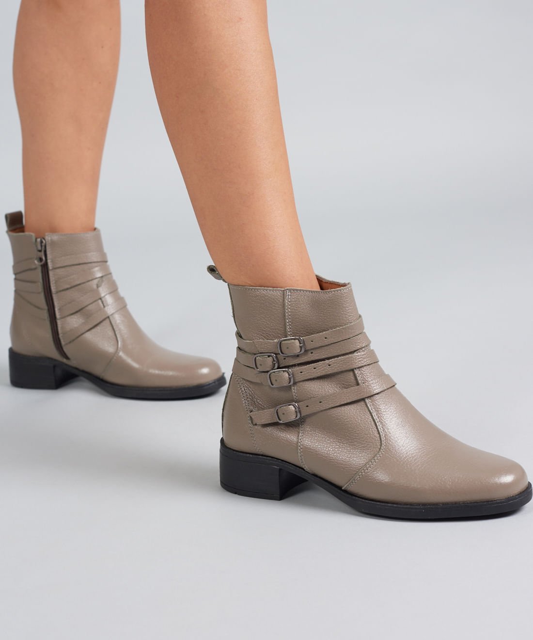 Bota Couro Multi Fivelas - Cinza Cinza 5