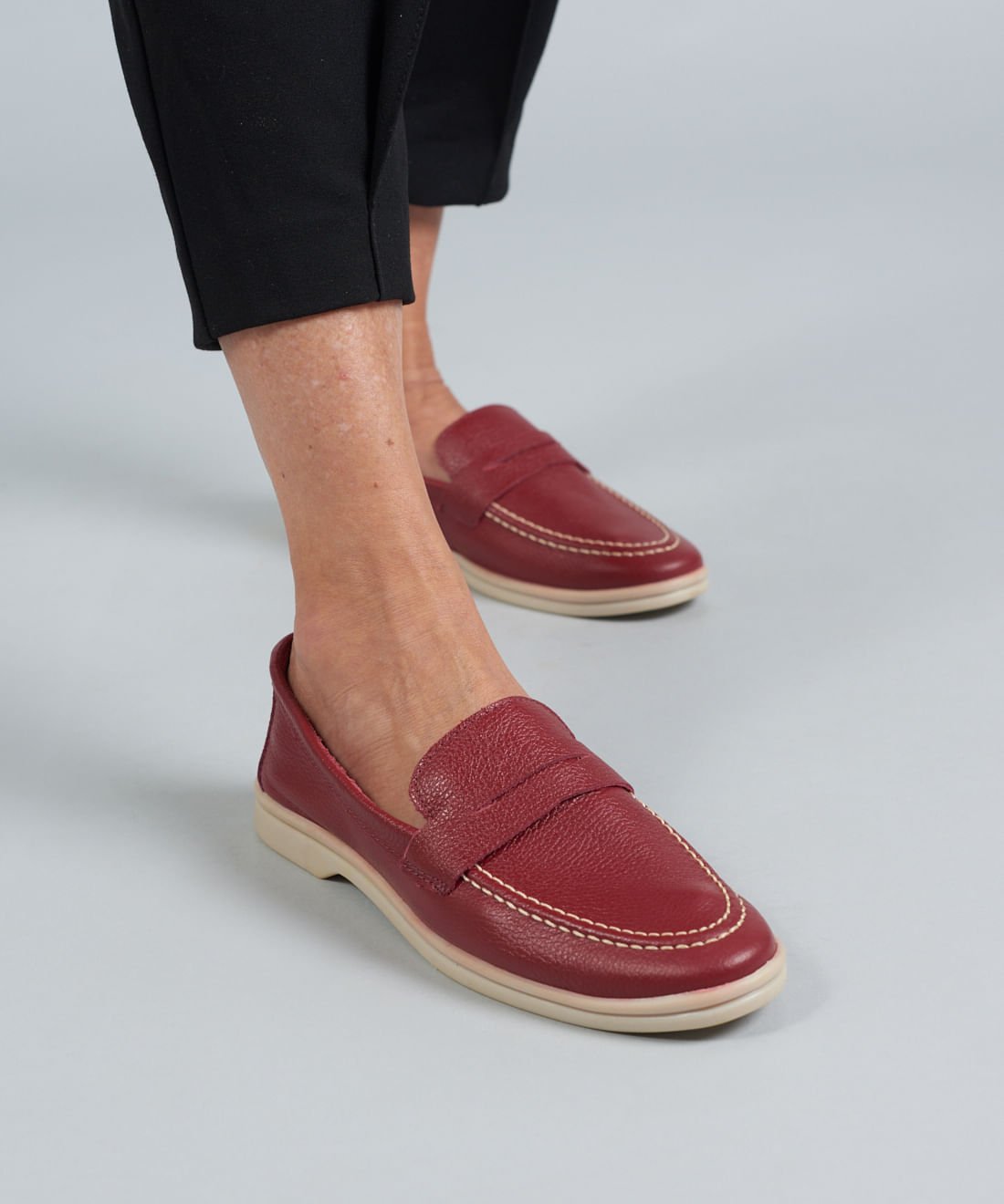 Mocassim Couro Lara - Merlot Vermelho 5