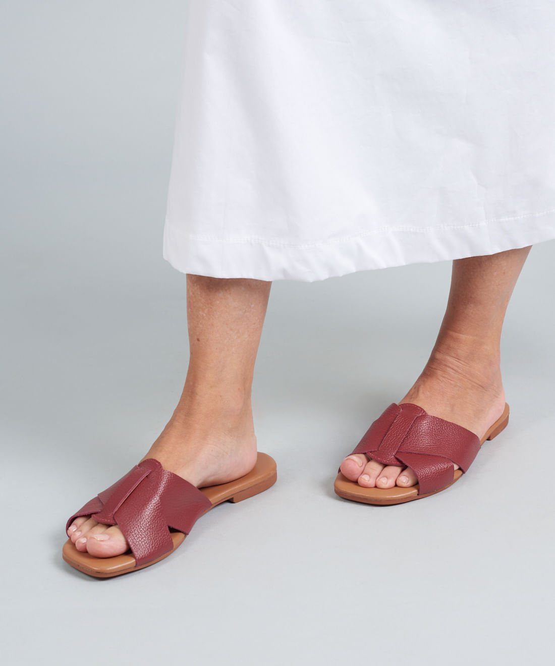 Rasteira Basica Couro Gabi - Merlot Merlot 5