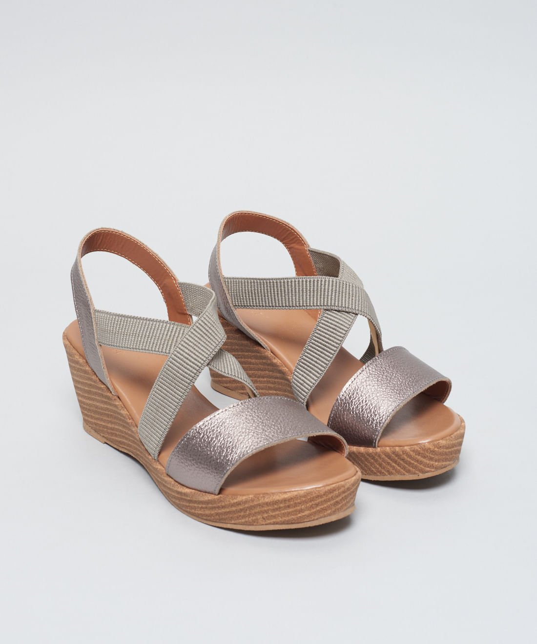 Anabela Couro Elastico Cruzado - Onix Prata 2