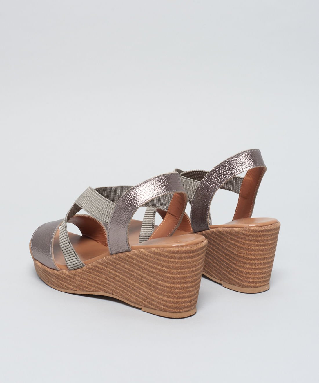 Anabela Couro Elastico Cruzado - Onix Prata 3