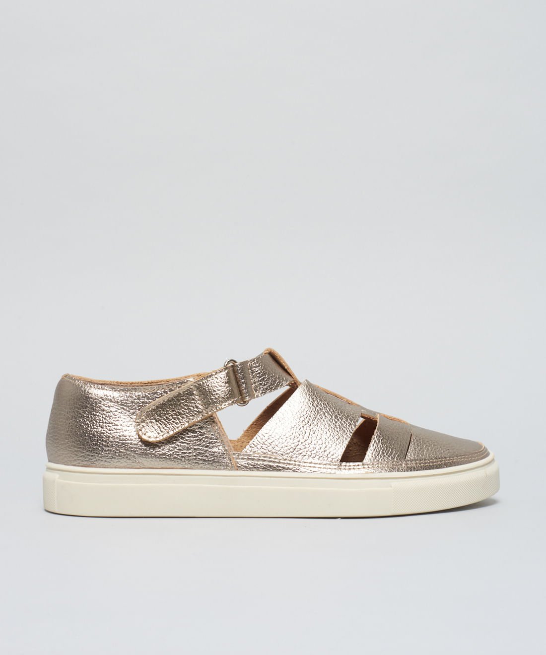 Tenis Couro Vazado Livia - Prata Velho