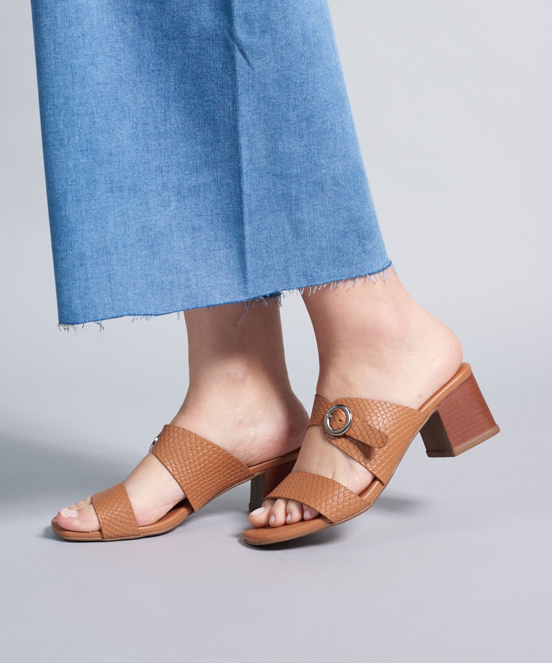 Sandalia Media Couro Escama - Caramelo Caramelo 5