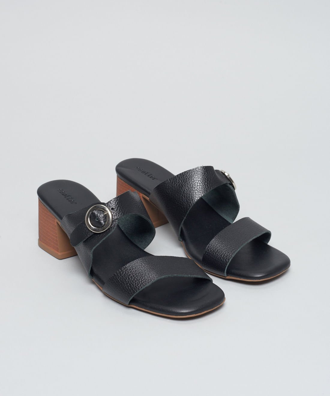 Sandalia Media Couro Helena - Preto Preto 2