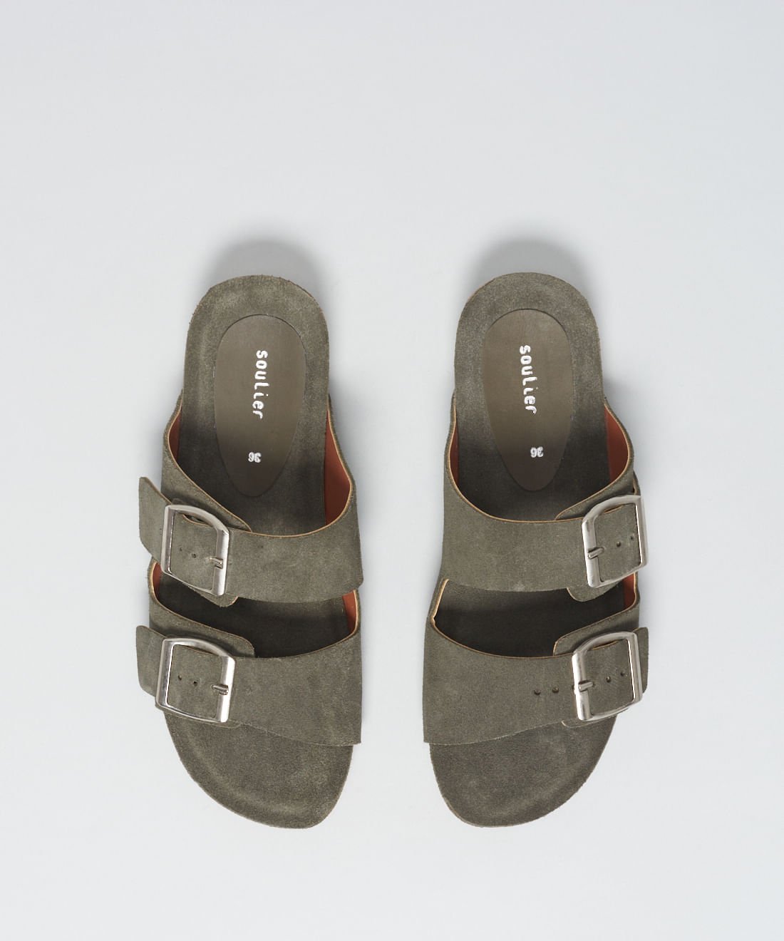 Rasteira Anatomica Couro Camurcao - Verde Militar Verde Militar 4