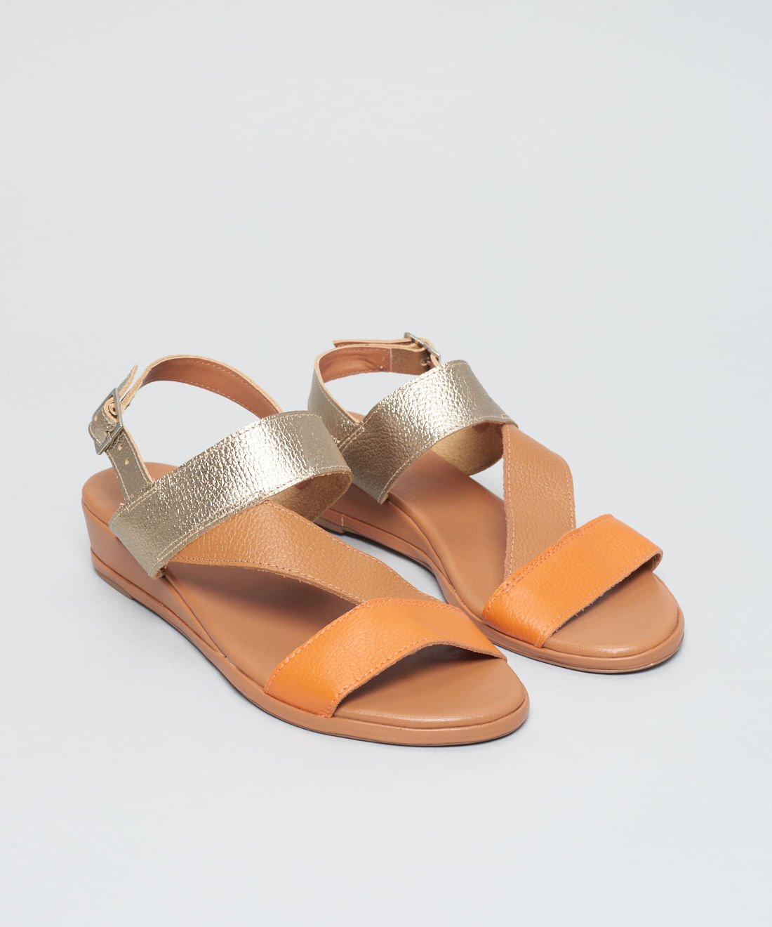 Anabela Couro Tiras Debora - Colors Marrom/Dourado 2