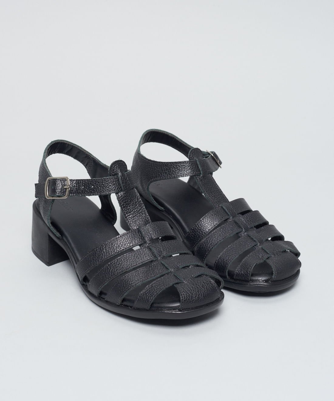 Sandalia Media Couro Pescador - Preto Preto 2