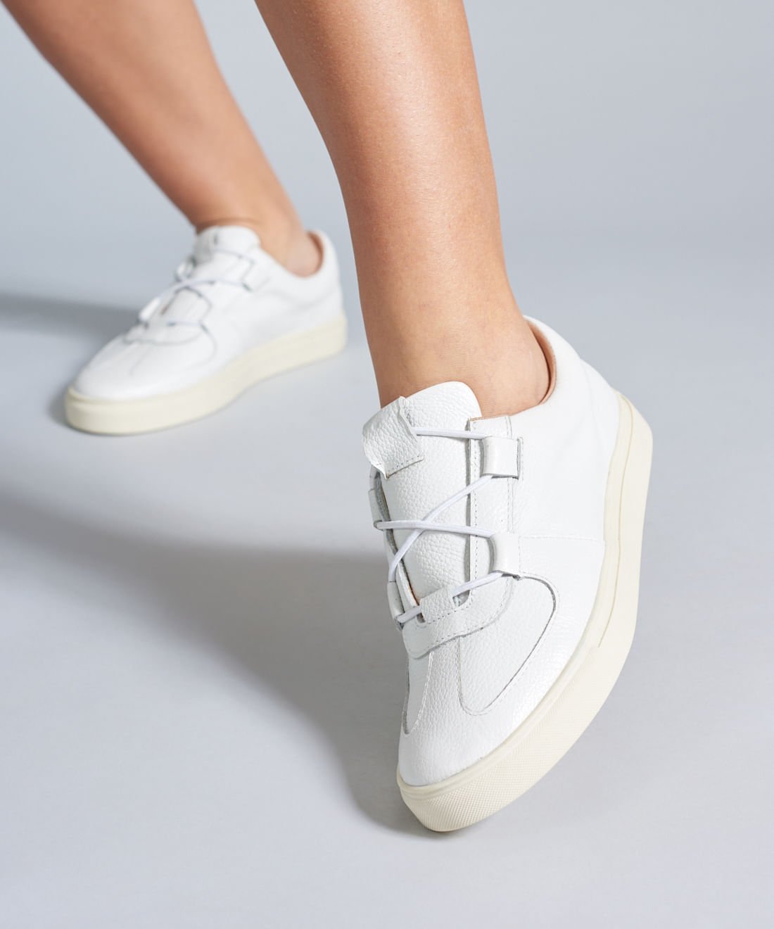 Tenis Couro Passante Elastico - Branco Branco 5
