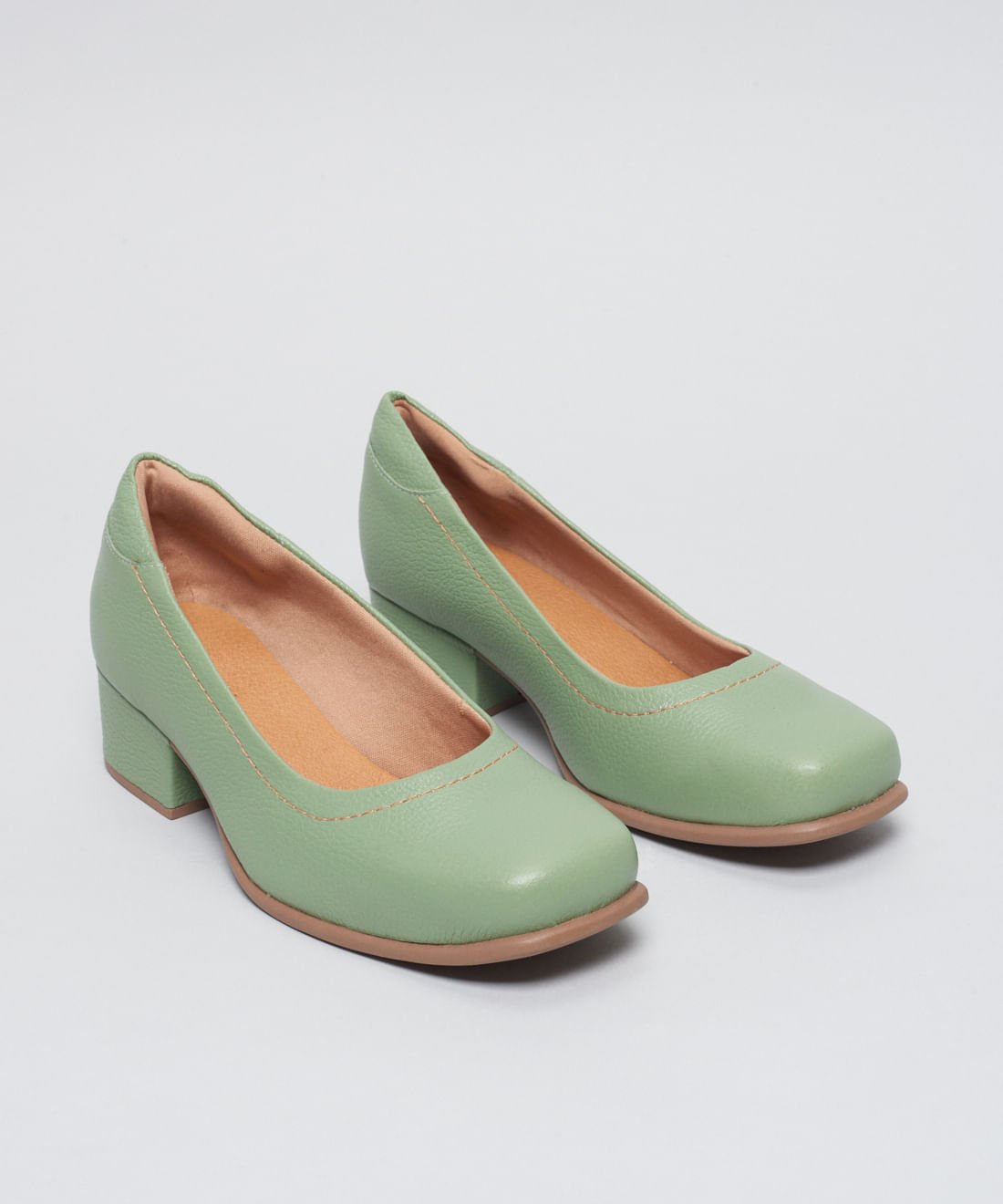 Scarpin Couro Pesponto - Pistache Pistache 2