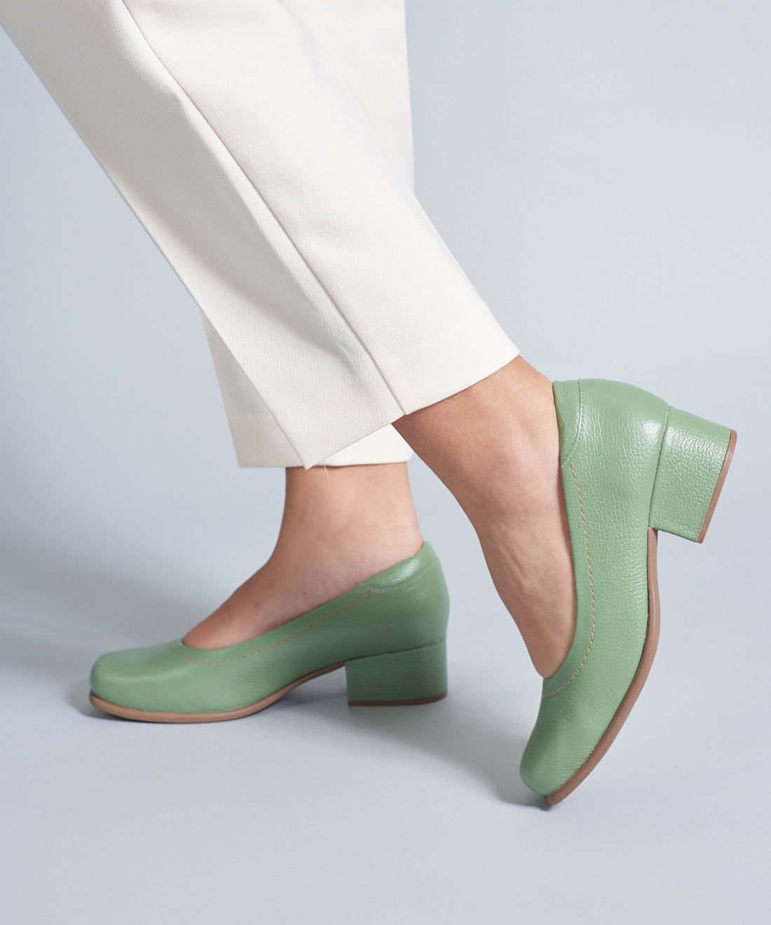 Scarpin Couro Pesponto - Pistache Pistache 5