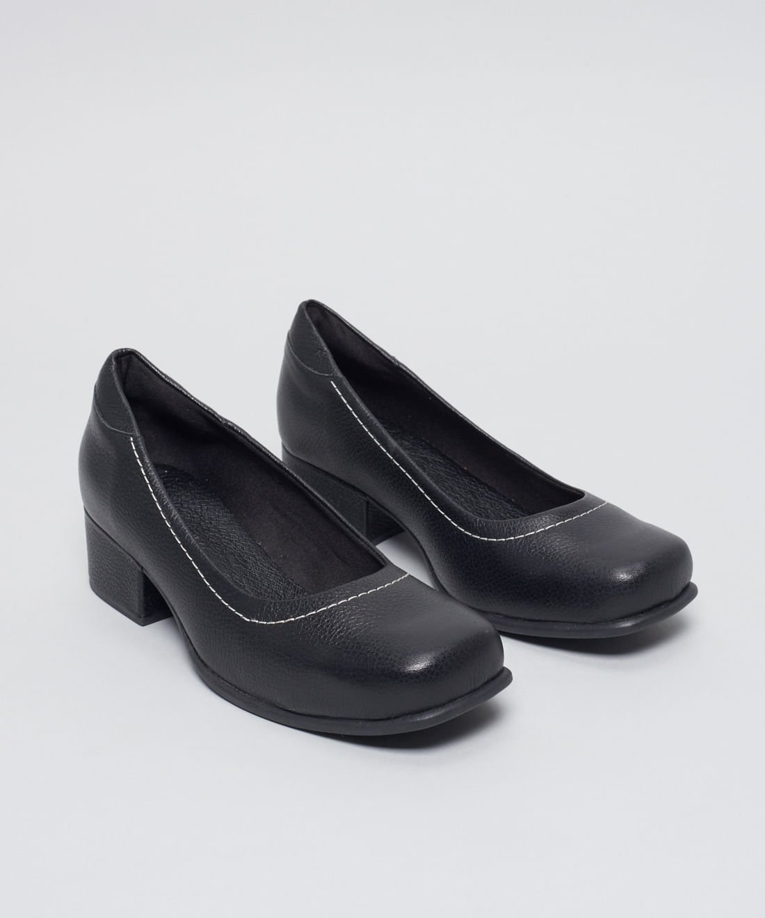Scarpin Couro Pesponto - Preto Preto 2
