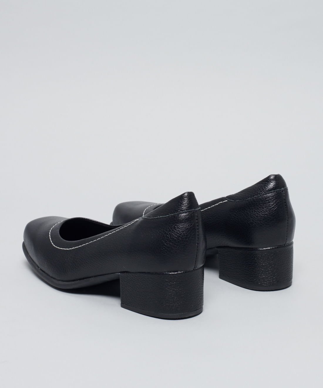 Scarpin Couro Pesponto - Preto Preto 3