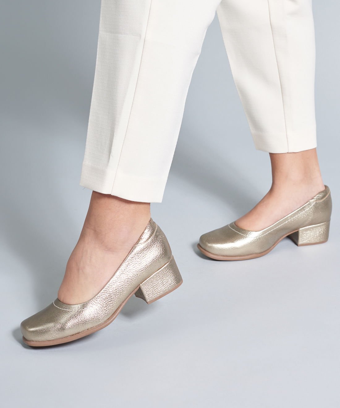 Scarpin Couro Pesponto - Prata Velho Prata Velho 5