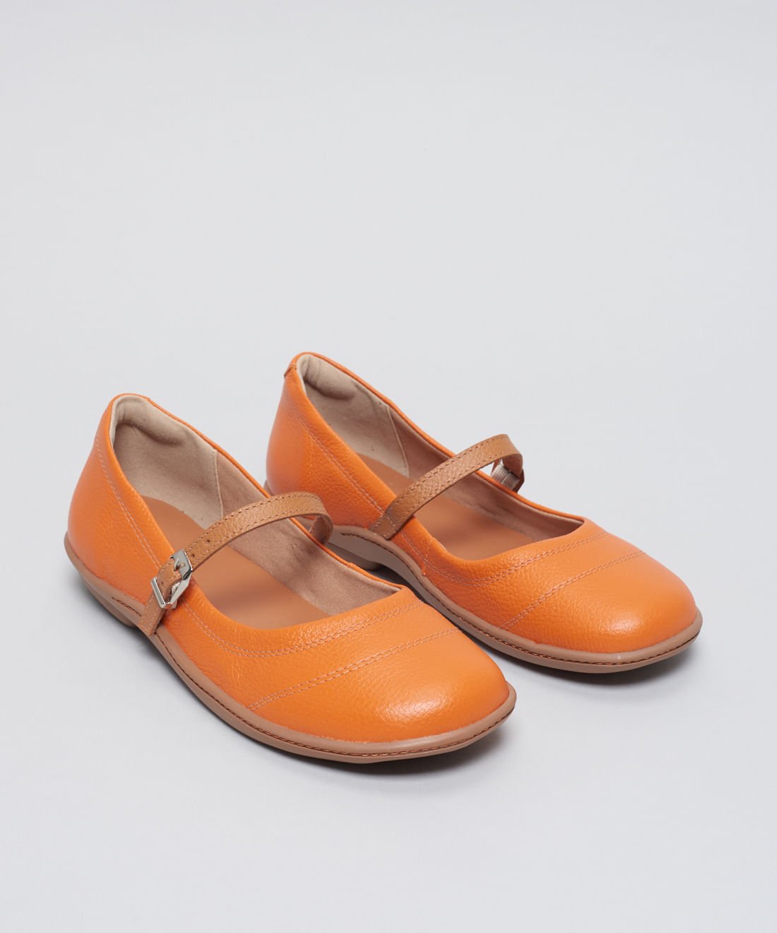 Sapatilha Couro Comfort Pesponto - Tangerina Laranja 2