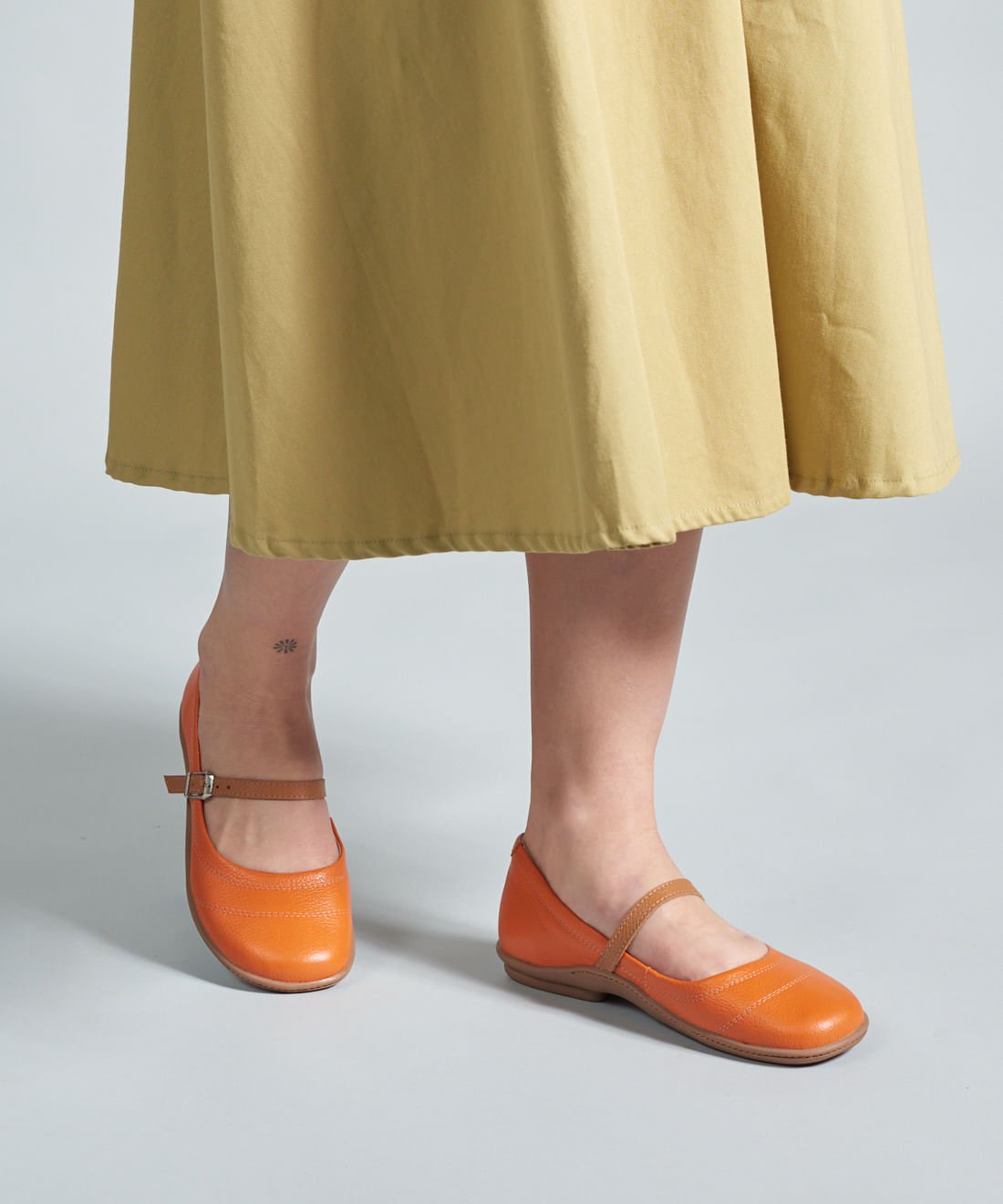 Sapatilha Couro Comfort Pesponto - Tangerina Laranja 5