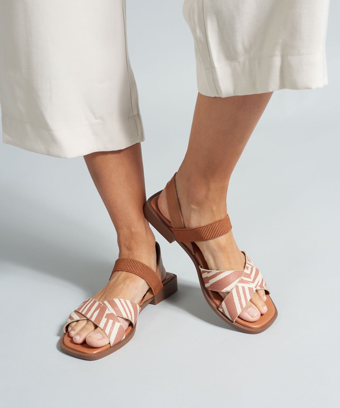 Rasteira Couro Listra Duo - Listra Duo Caramelo Marrom 5