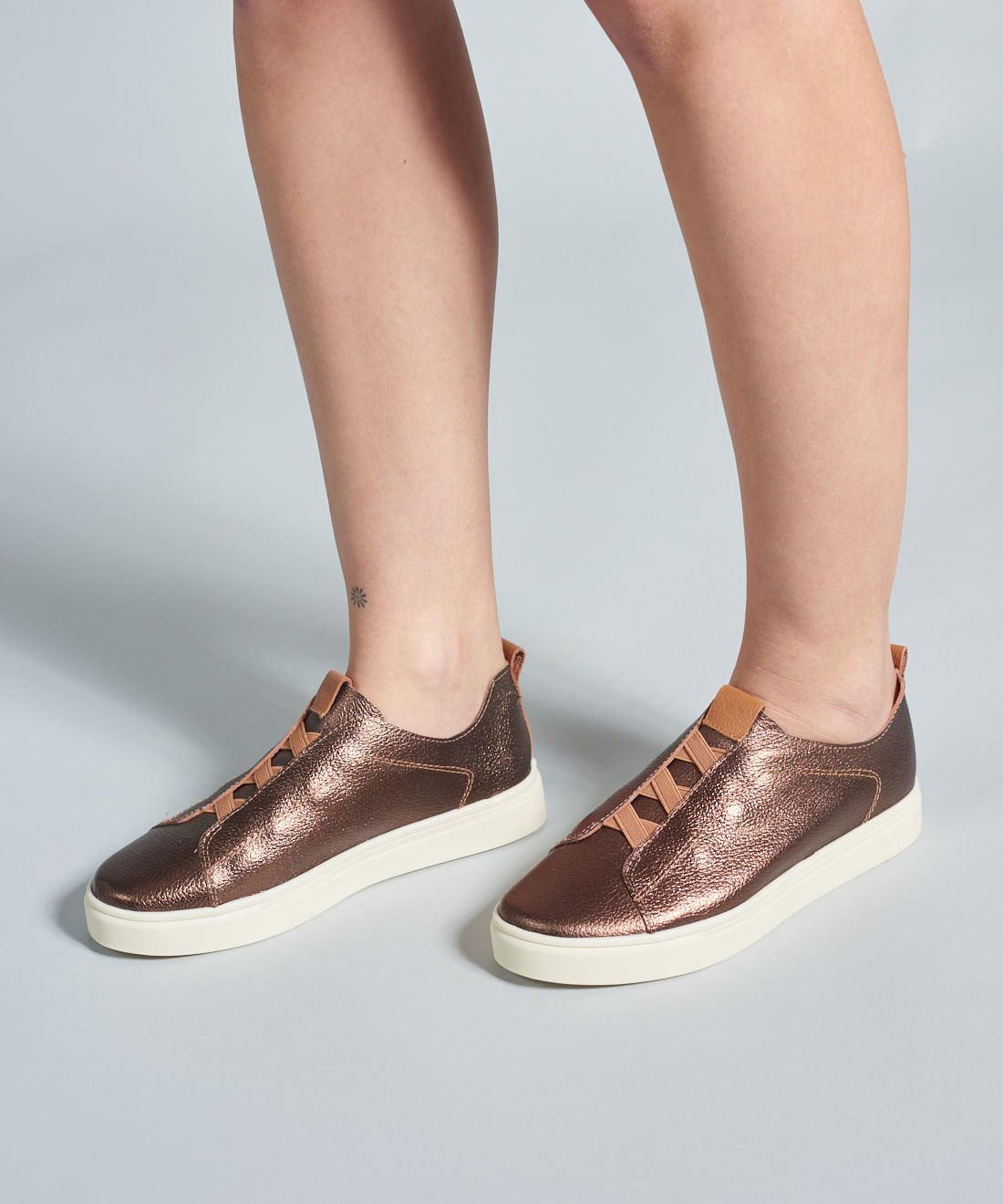 Tenis Couro Elastico Duo - Bronze Bronze 5