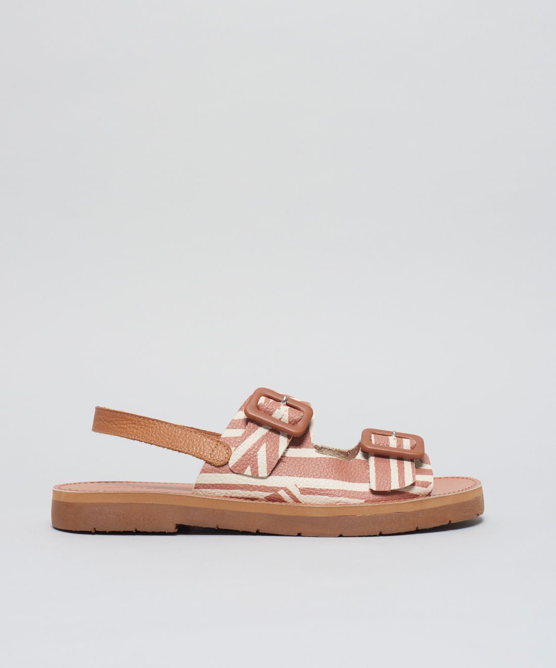 Rasteira Fivelas Listra Duo - Listra Duo Caramelo