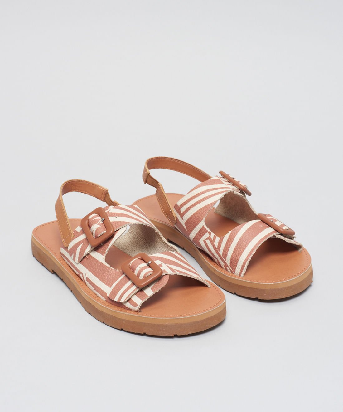 Rasteira Fivelas Listra Duo - Listra Duo Caramelo Rosa 2