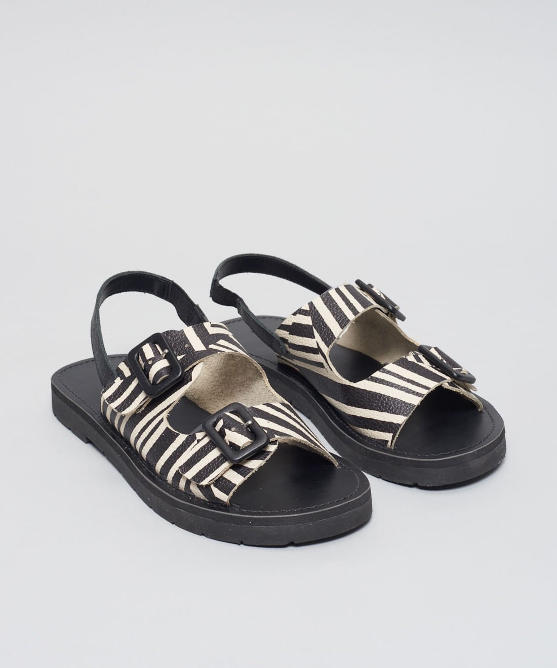 Rasteira Fivelas Listra Duo - Listra Duo Preto Preto/Branco 2