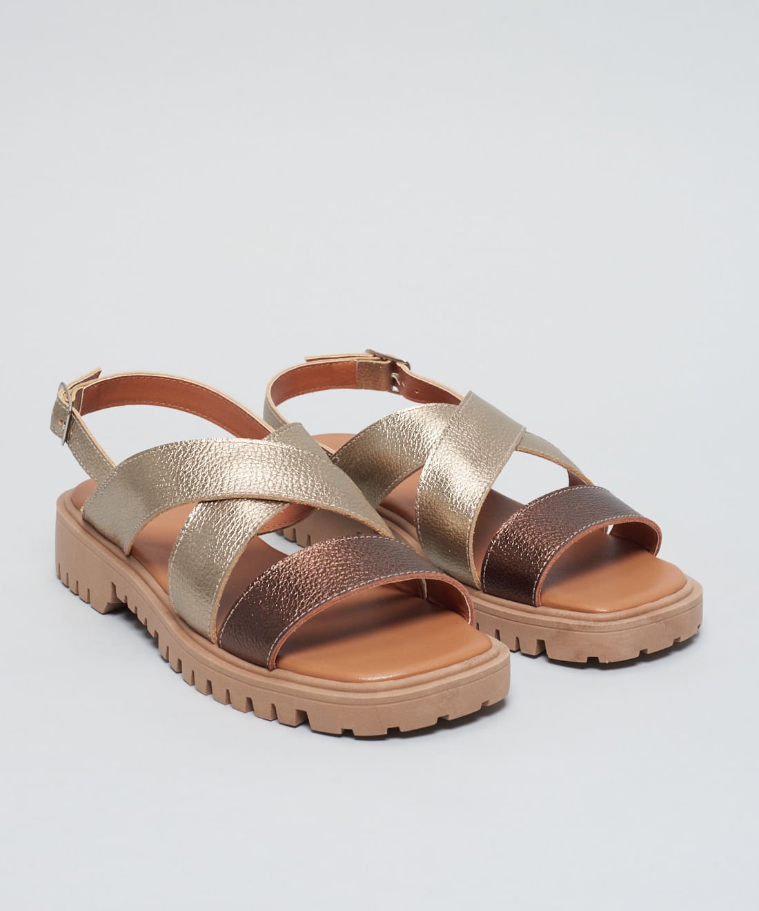 Rasteira Couro Tratorada Debora - Colors Dourado 2