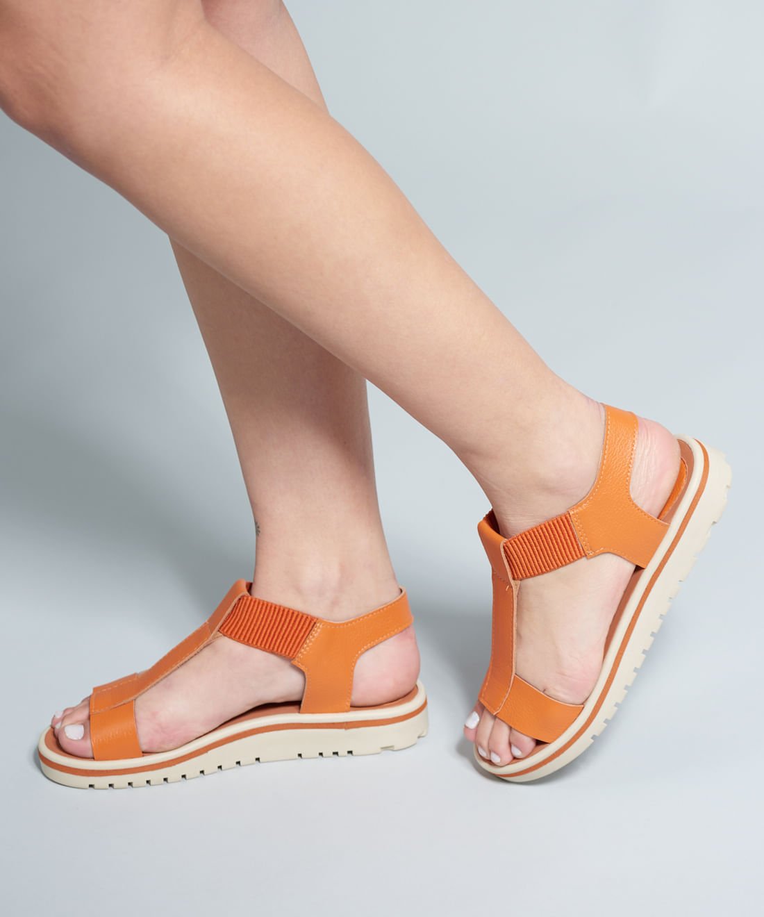 Rasteira Tratorada Elastico Couro - Tangerina Laranja 5