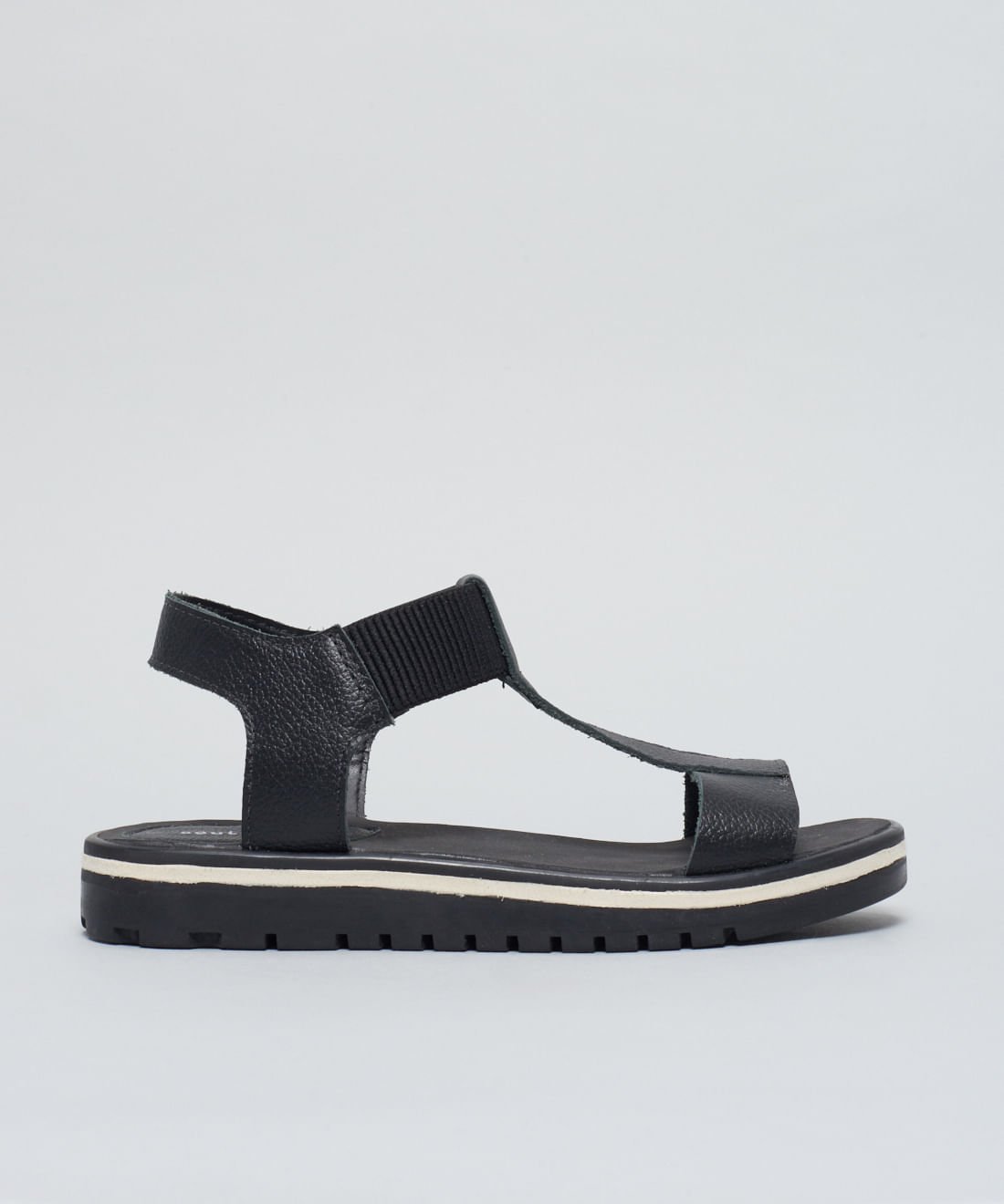 Rasteira Tratorada Elastico Couro - Preto