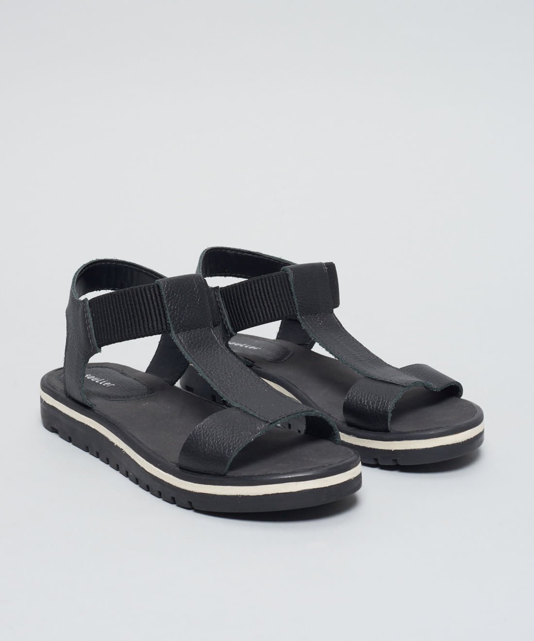 Rasteira Tratorada Elastico Couro - Preto Preto 2