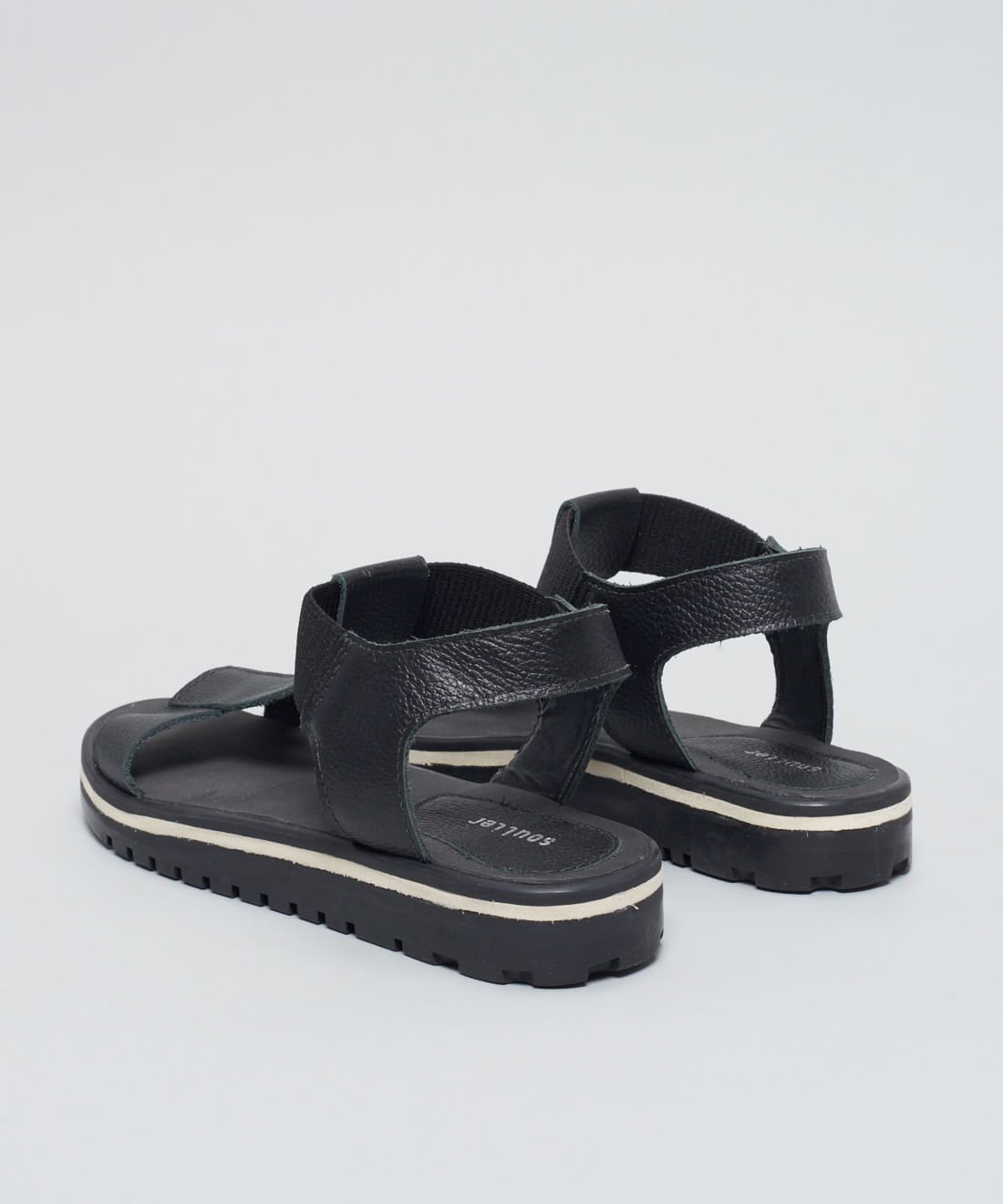 Rasteira Tratorada Elastico Couro - Preto Preto 3