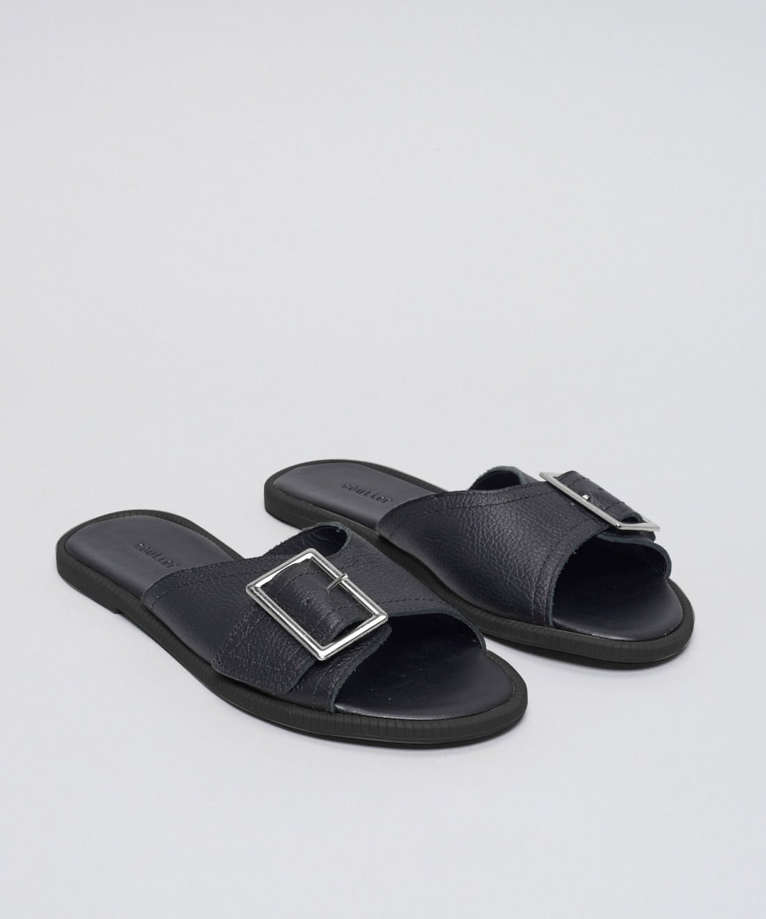 Rasteira Couro Fivela Laura - Preto Preto 2