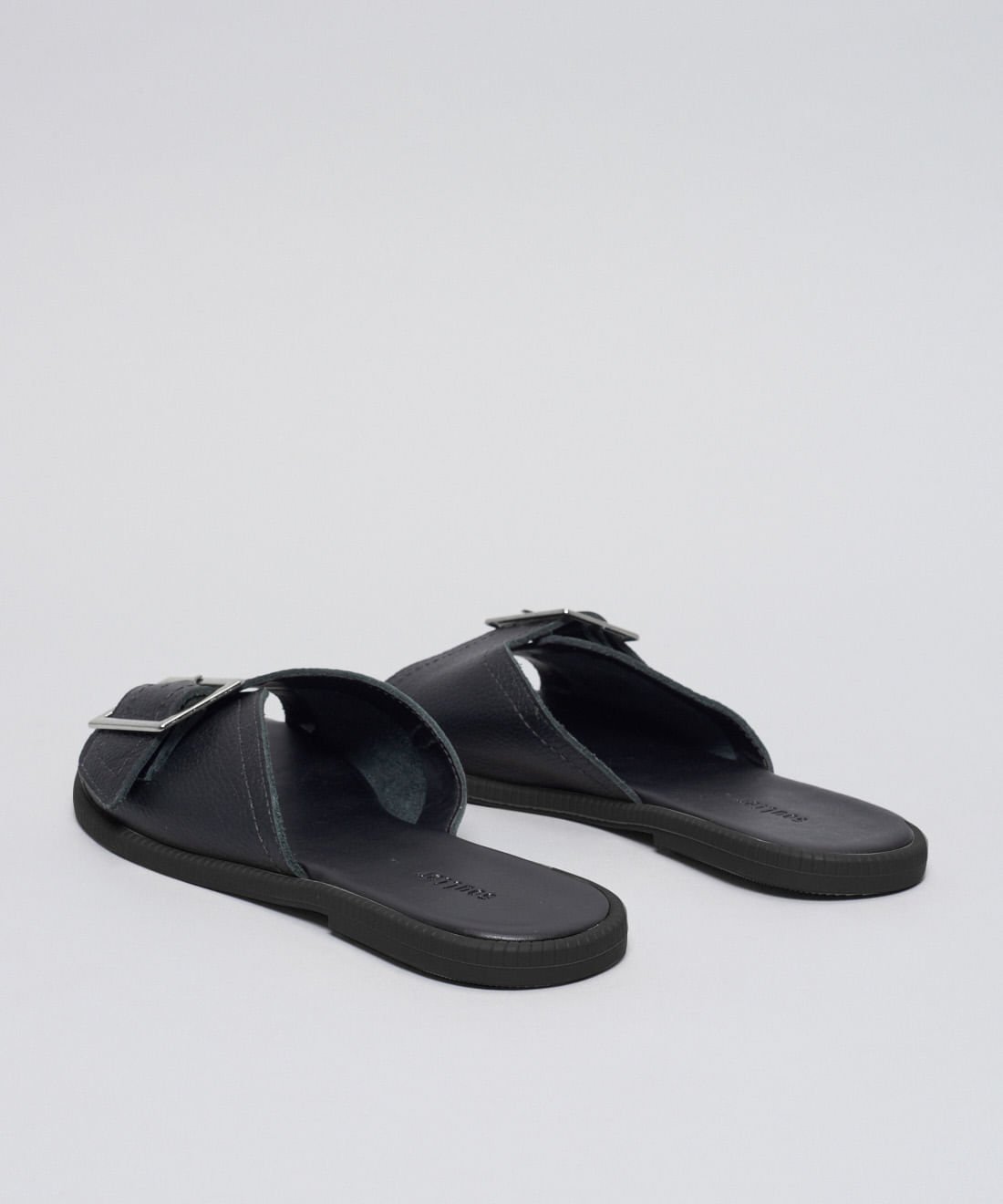 Rasteira Couro Fivela Laura - Preto Preto 3