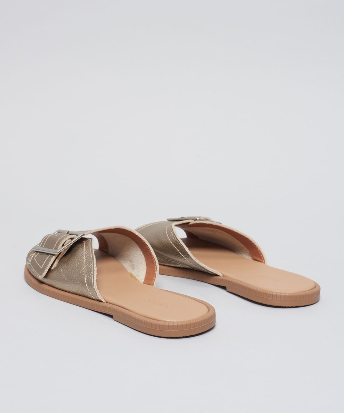 Rasteira Couro Fivela Laura - Prata Velho Prata Velho 3