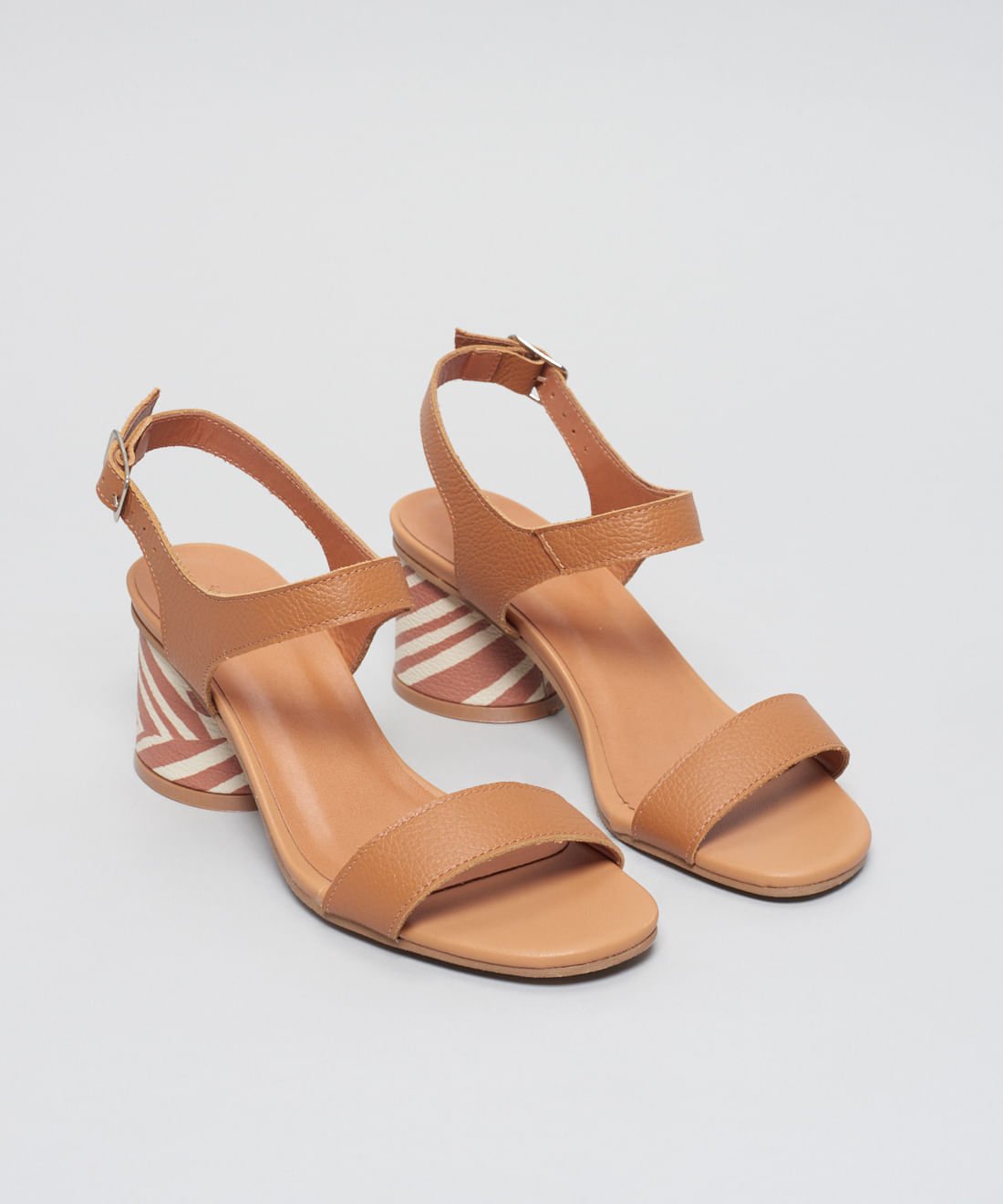 Sandalia Media Couro Listra Duo - Listra Duo Caramelo Marrom 2