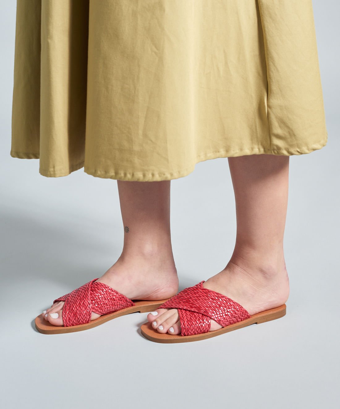 Rasteira Basica Tresse Cruzado - Vermelho Vermelho 5