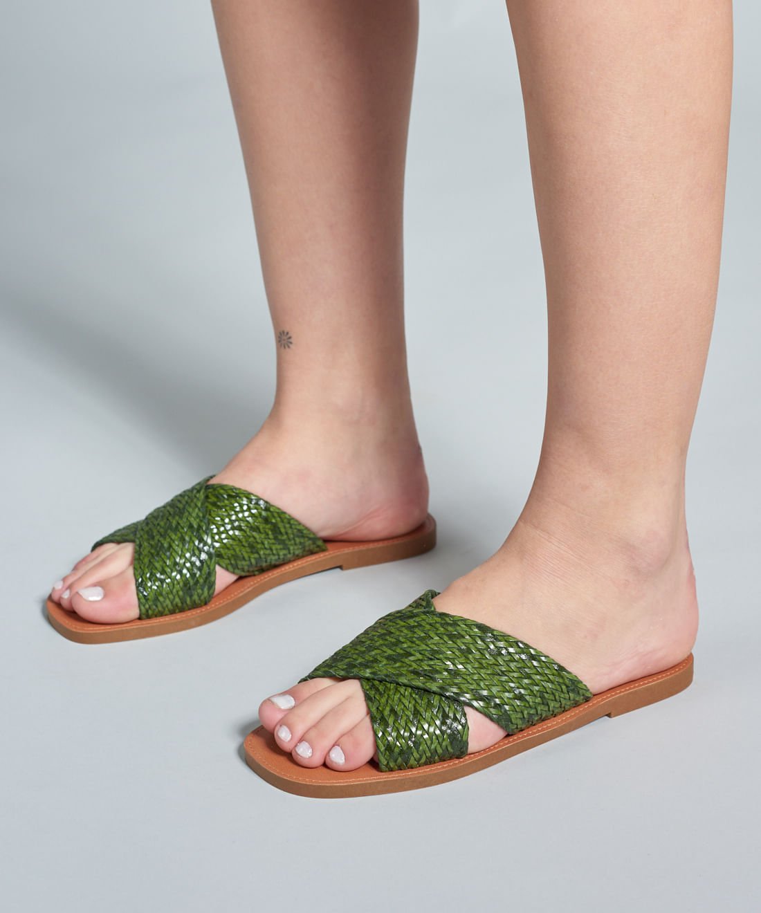 Rasteira Basica Tresse Cruzado - Pistache Verde 5