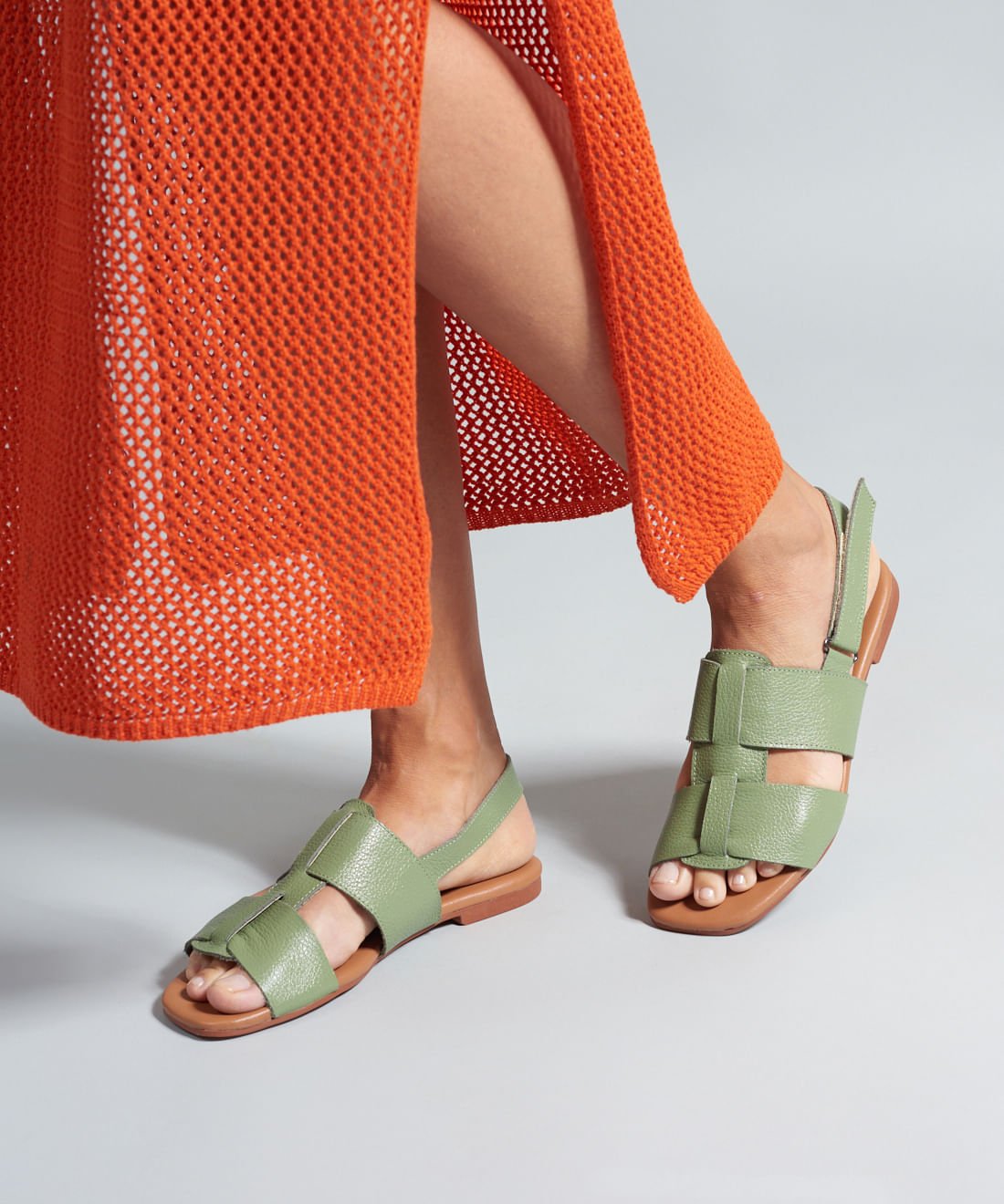 Rasteira Basica Couro Liz - Pistache Verde 5