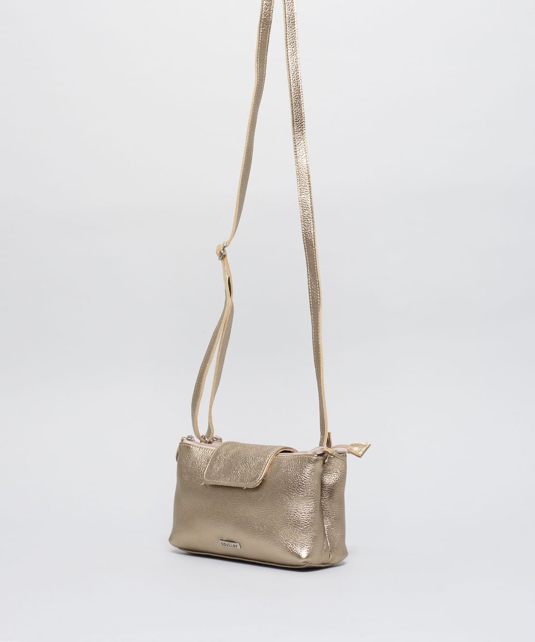 Bolsa p Couro Fernanda - Prata Velho Dourado 2